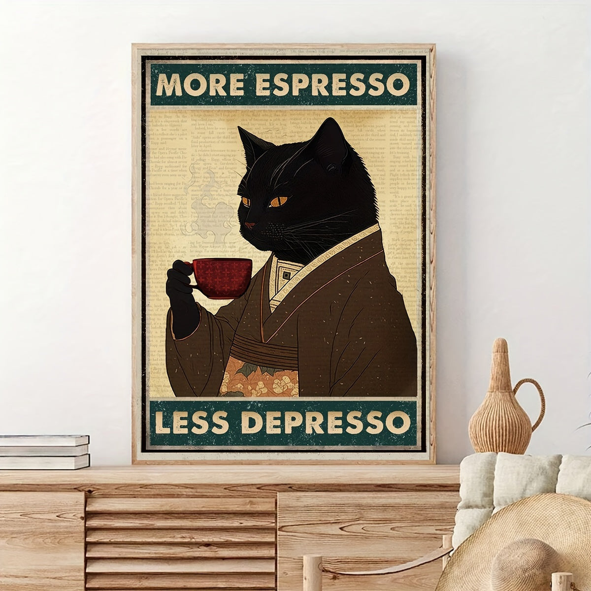 Poster med katt - "More Espresso, Less Depresso"
