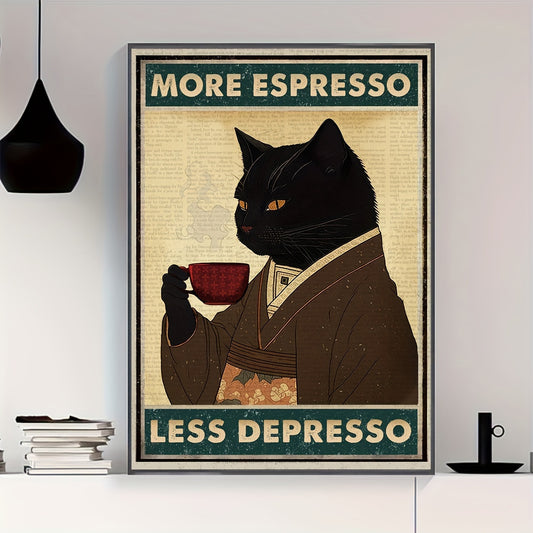 Poster med katt - "More Espresso, Less Depresso"