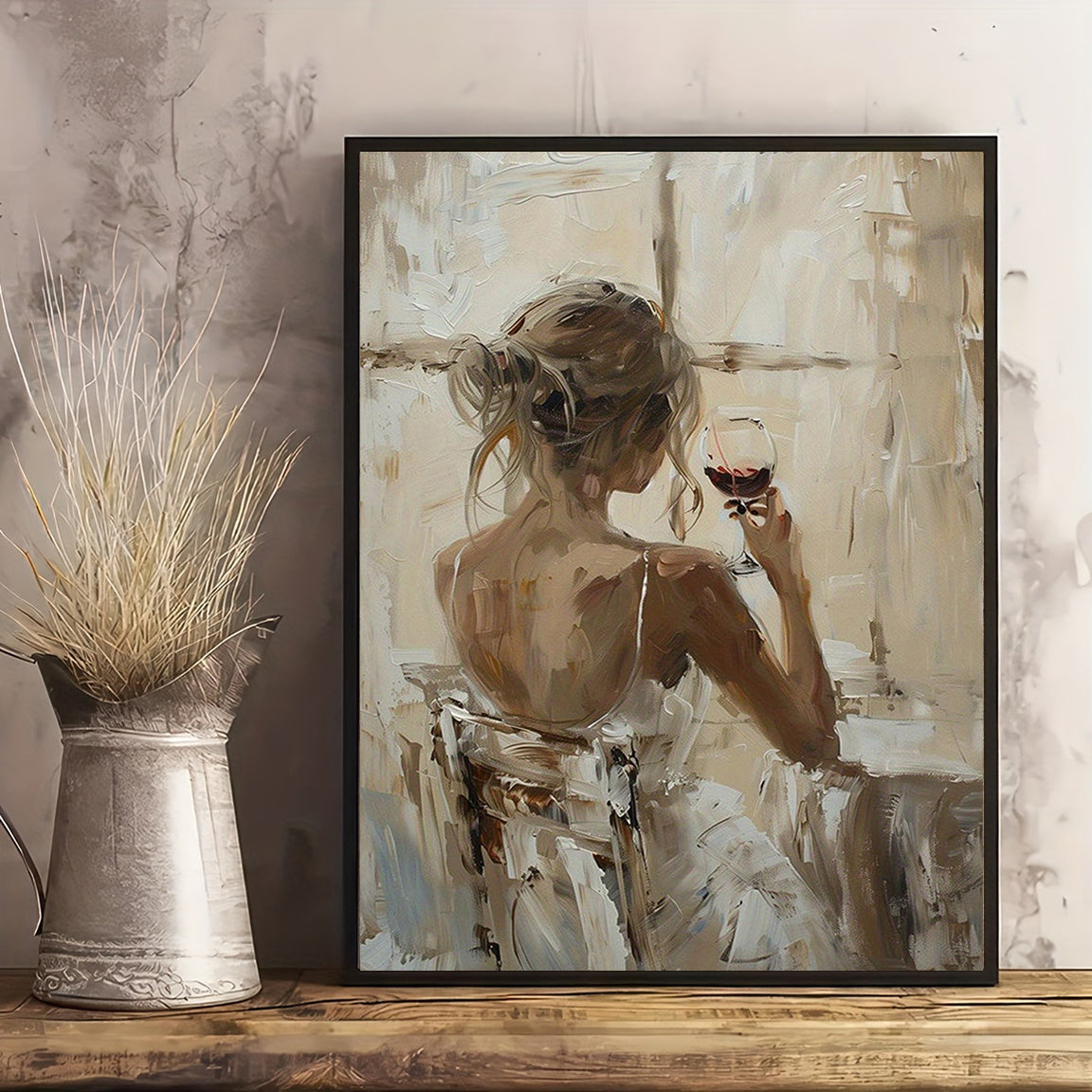 Poster - Abstrakt design med kvinna & vinglas