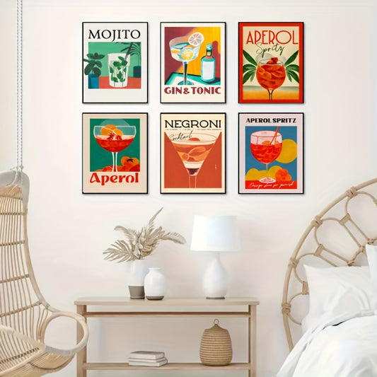 Set om 6 posters med cocktails i retrostil