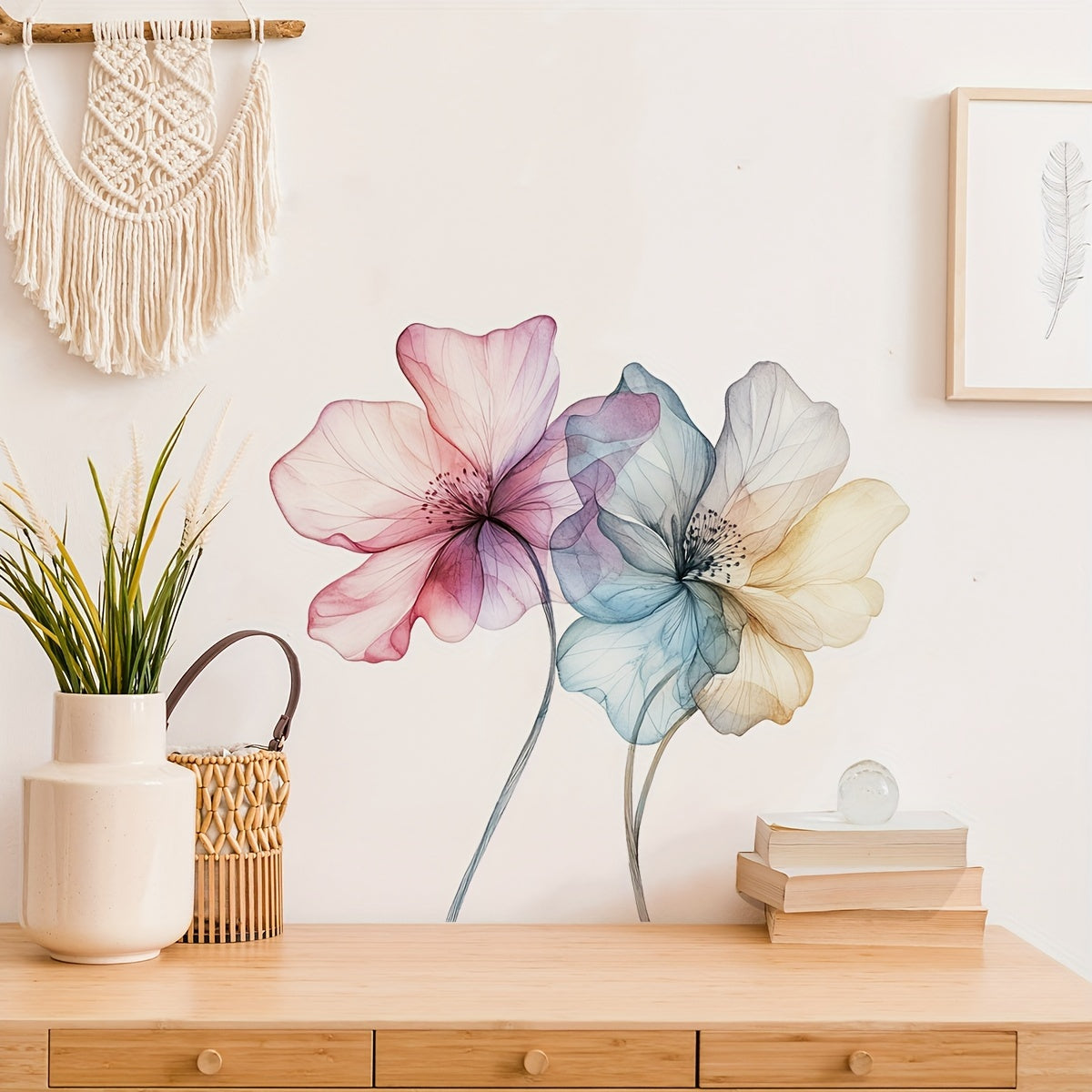 Vackra akvarellblommor väggdekor - Konstnärlig design - Romantisk blomsterdekoration - Väggdekorshopen
