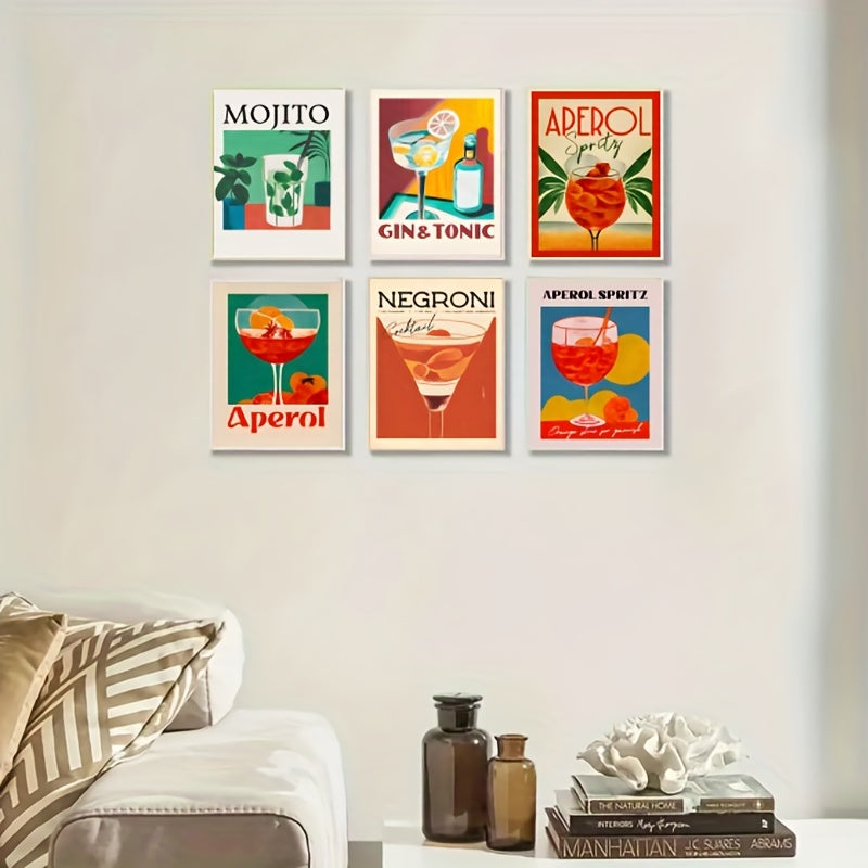 Set om 6 posters med cocktails i retrostil
