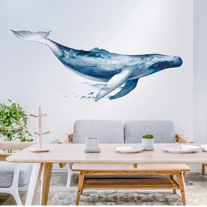 Val i vattenfärg väggdekor - Artistisk havsdesign - Akvarellstil - Väggdekorshopen