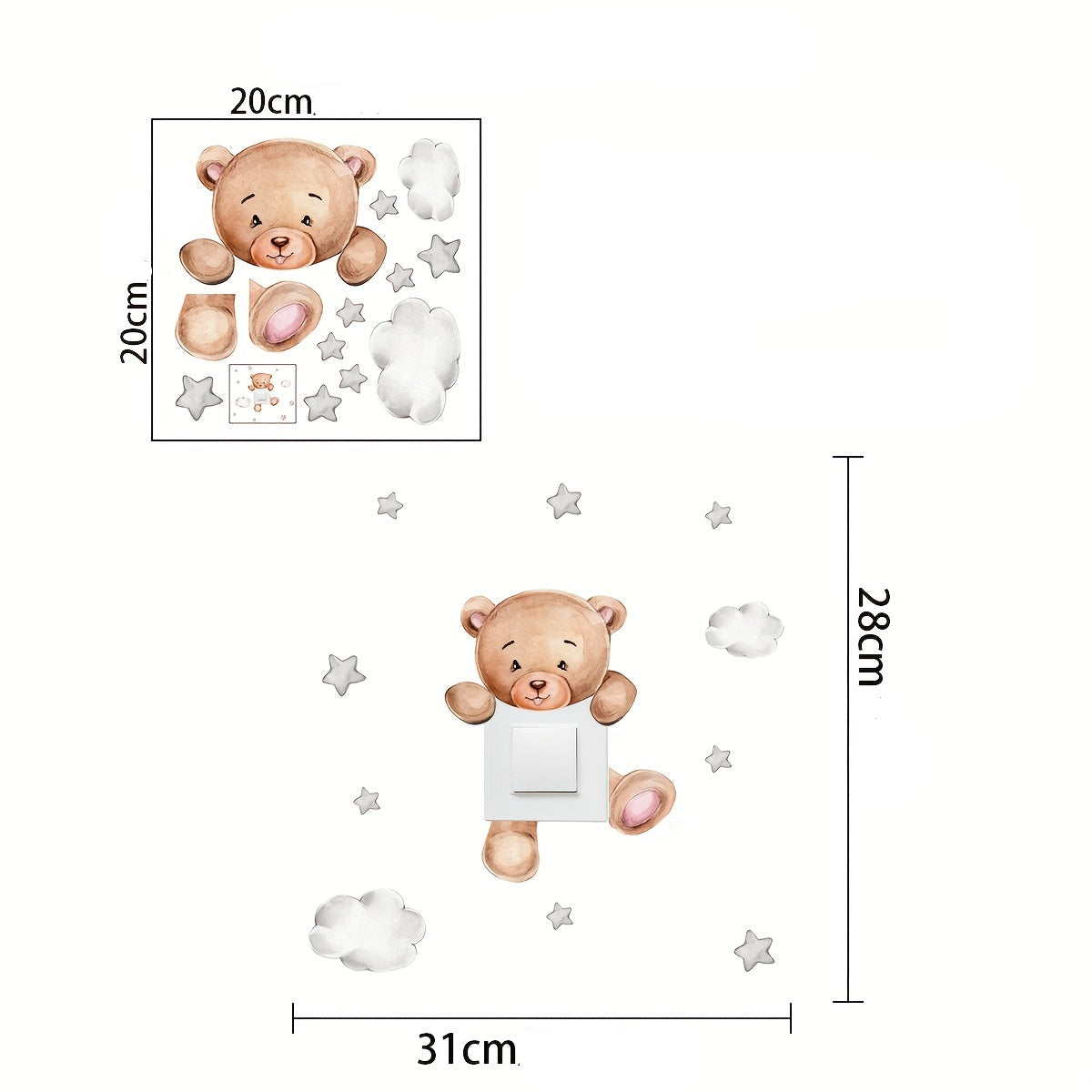Väggdekor - Söt nalle med stjärnor till strömbrytare & vägg