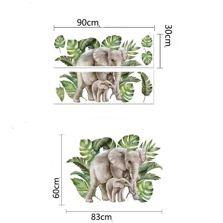 Elefanter och gröna blad väggdekor - Tropisk design - Djungelmotiv - Väggdekorshopen