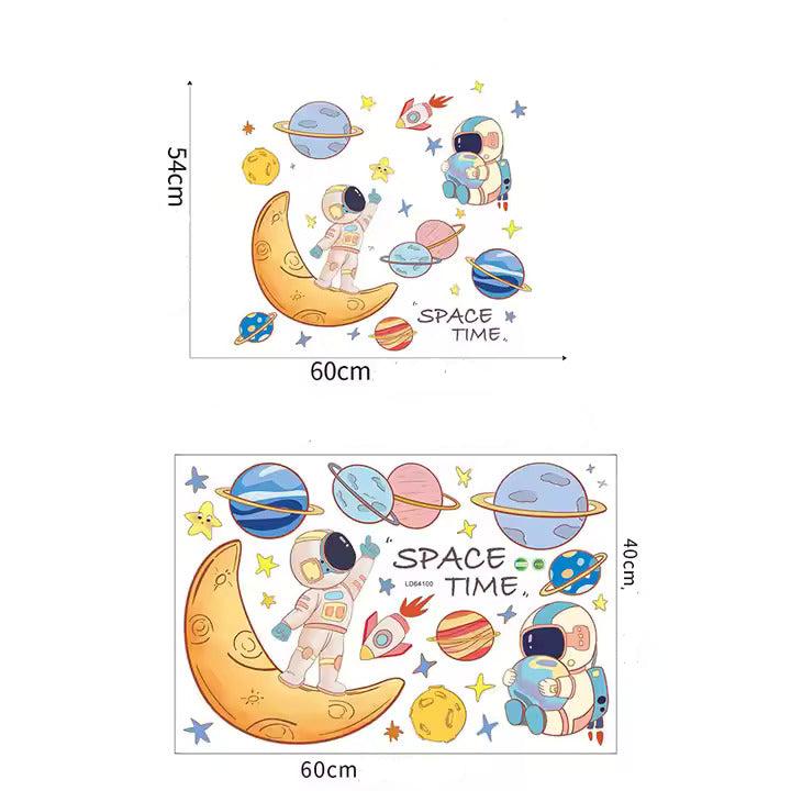 Tecknade astronauter och planeter väggdekor - Rymddesign - Barnrumsdekor - Väggdekorshopen