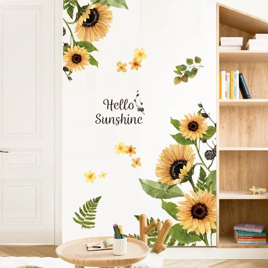 Solrosor väggdekor - Somrig blomdesign - Gul blomsterdekoration - Väggdekorshopen
