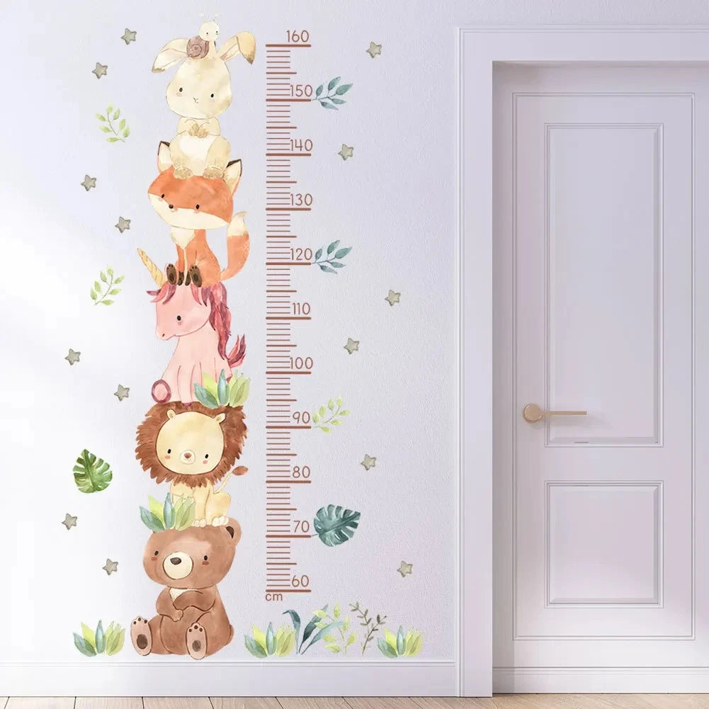 Mätsticka med djur och enhörning väggdekor - Pedagogisk design - Barnrumsdekor - Väggdekorshopen