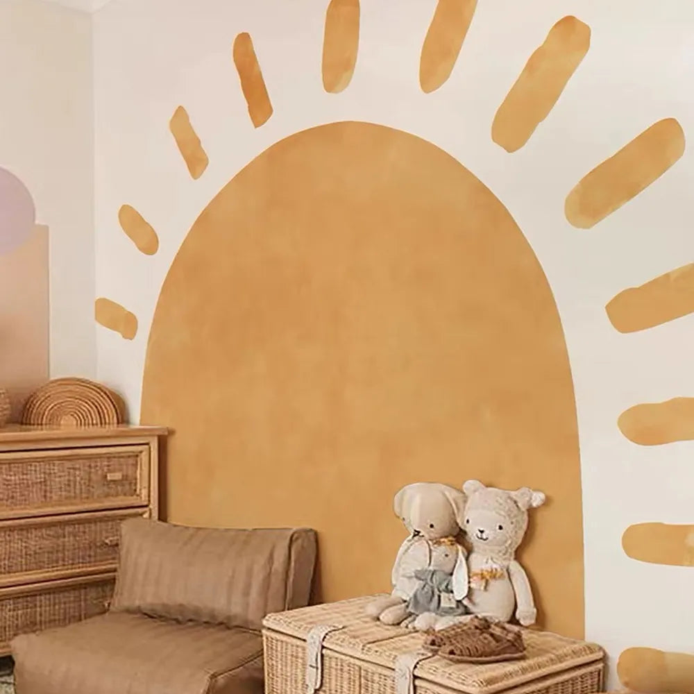Målad sol i tyg väggdekor - Boho design - Barnrumsdekor - Väggdekorshopen