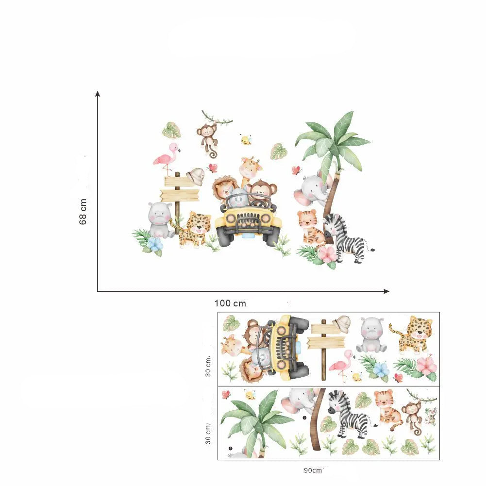 Väggdekor - djungeläventyr med söta djur