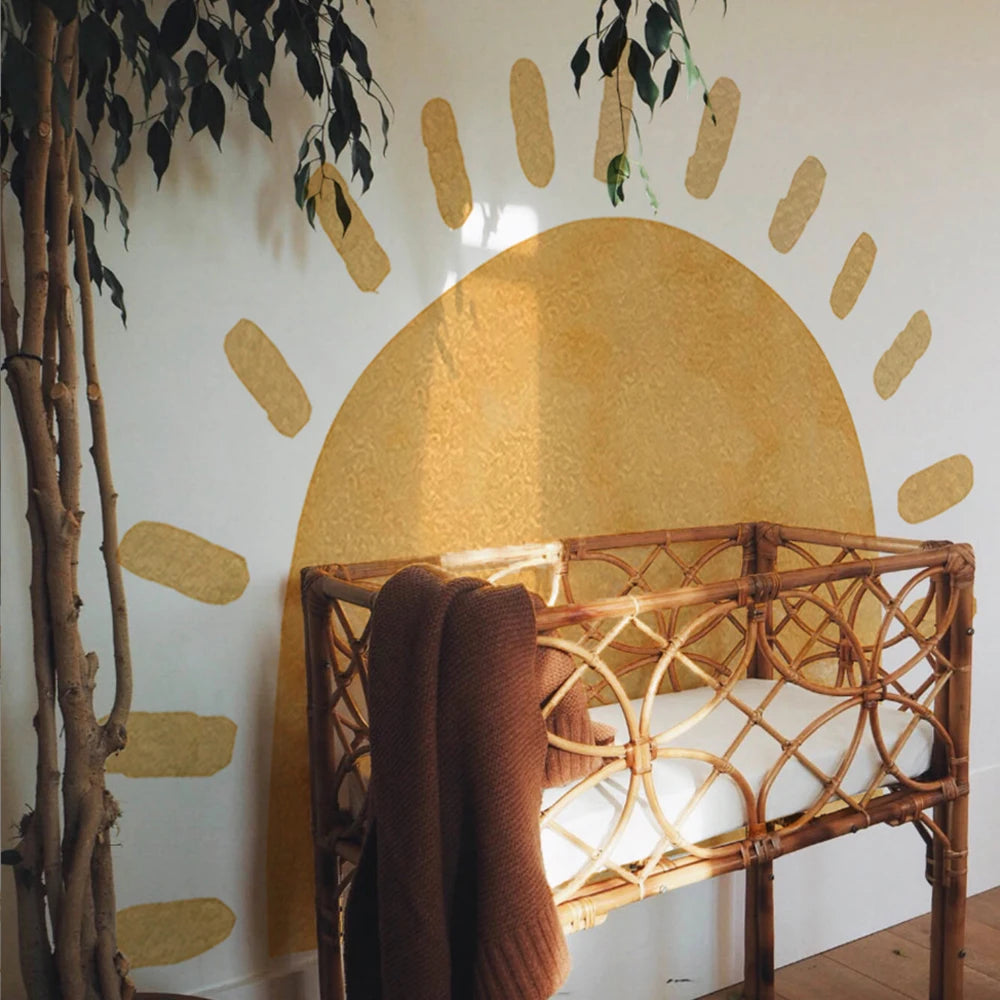 Målad sol i tyg väggdekor - Boho design - Barnrumsdekor - Väggdekorshopen