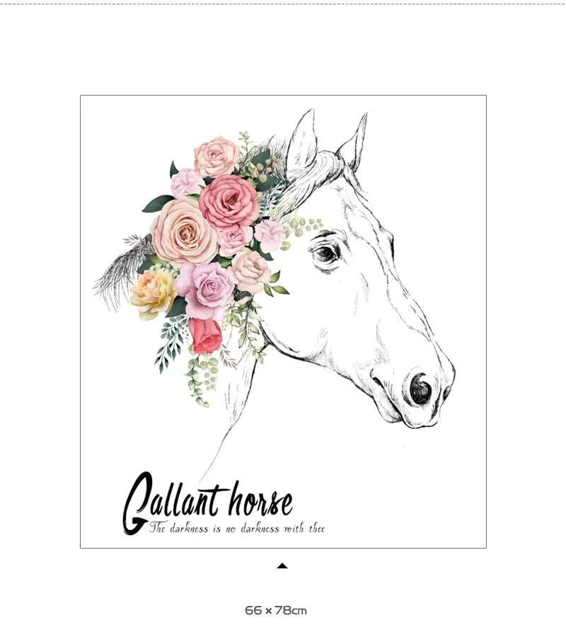 Hästhuvud med blommor väggdekor - Romantisk design - Hästmotiv - Väggdekorshopen