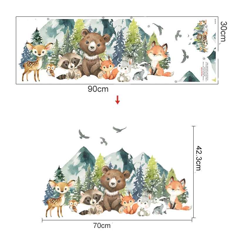 Skogsdjur i bergen väggdekor - Naturinspirerad design - Barnrumsdekor - Väggdekorshopen