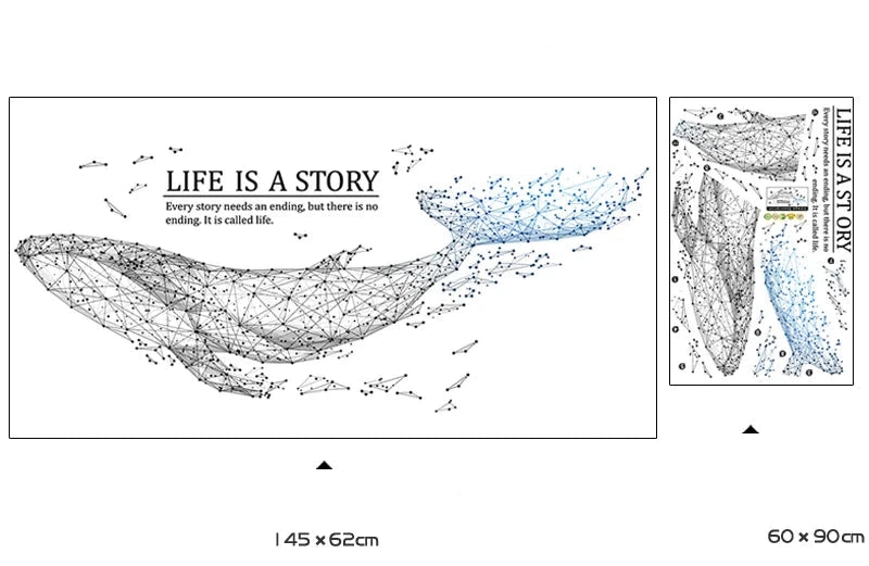 Geometrisk val väggdekor - Modern design - Minimalistisk djurmotiv - Väggdekorshopen