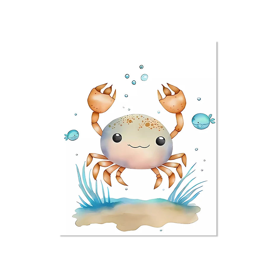 Havsdjur i akvarellstil poster - Marin design - Barnrumsdekor - Väggdekorshopen