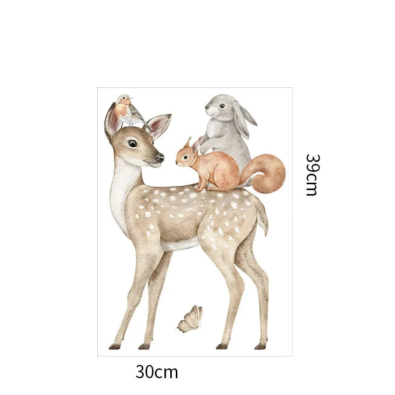 Hjort med skogsdjur väggdekor - Naturinspirerad design - Skogsdjursmotiv - Väggdekorshopen