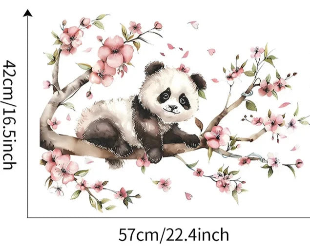 Panda med körsbärsblomster väggdekor - Asiatisk design - Barnrumsdekor - Väggdekorshopen