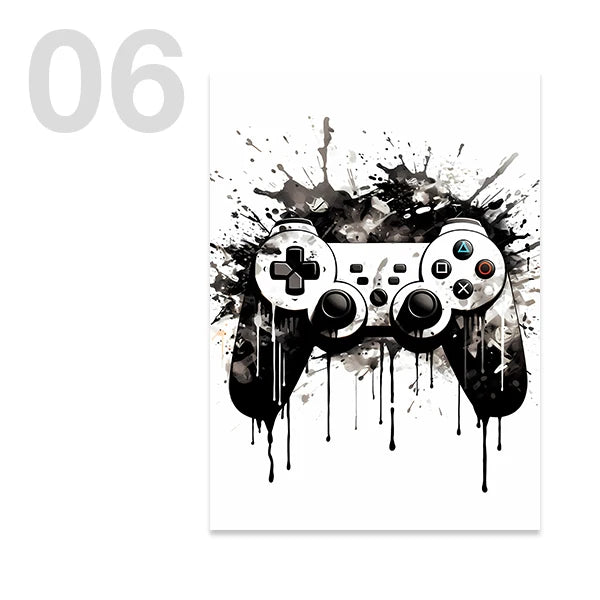 Gaming poster med kontroller - Svartvit design - Spelmotiv med citat - Väggdekorshopen