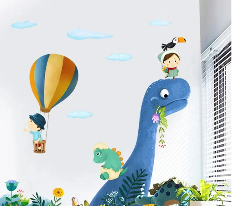 Tecknad blå dinosaurie väggdekor - Förhistorisk design - Barnrumsdekor - Väggdekorshopen