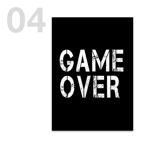 Gaming poster med kontroller - Svartvit design - Spelmotiv med citat - Väggdekorshopen
