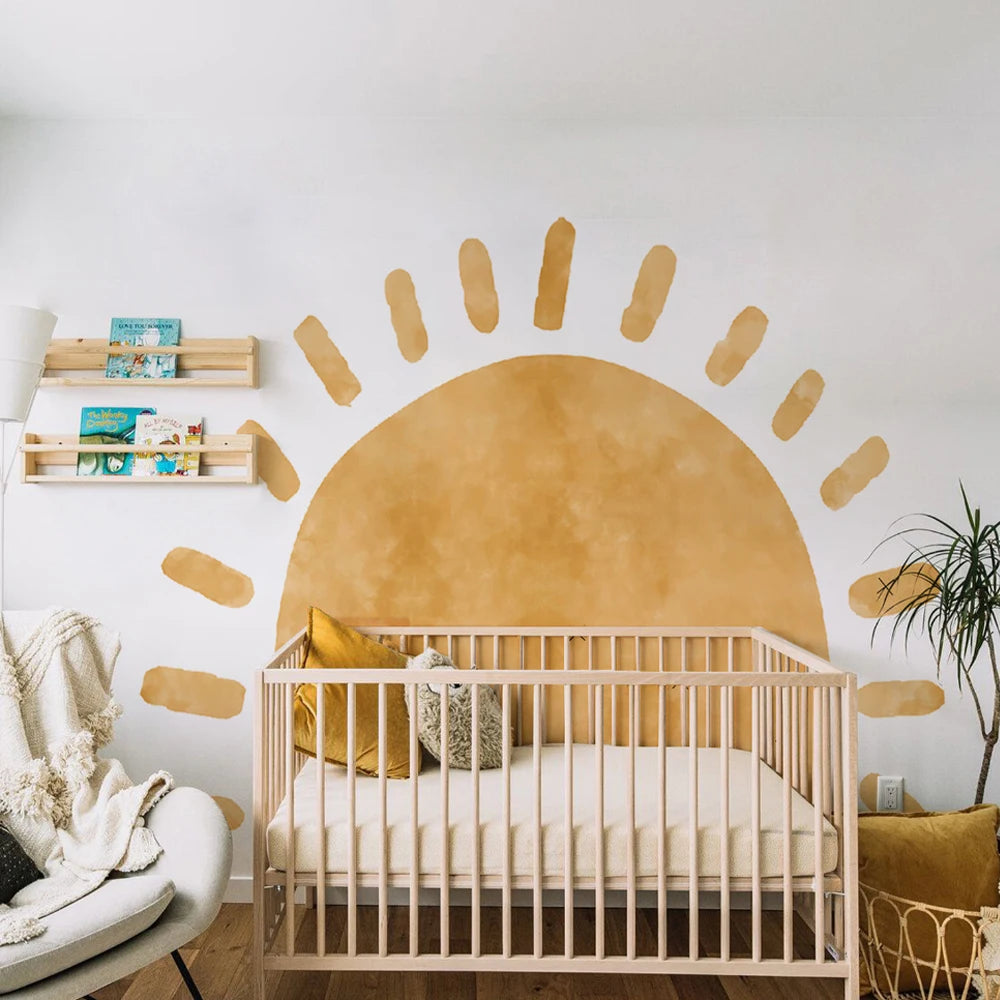 Målad sol i tyg väggdekor - Boho design - Barnrumsdekor - Väggdekorshopen