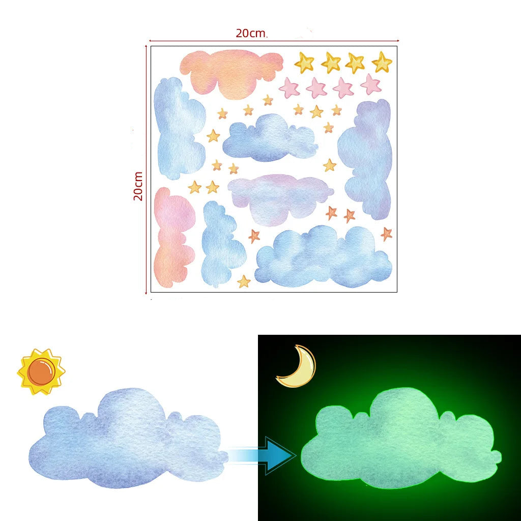 Väggdekor med söta självlysande moln och stjärnor