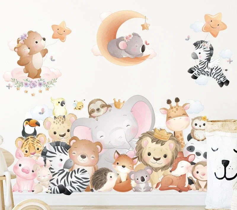 Djurungar tillsammans väggdekor - Söt design - Barnrumsdekor - Väggdekorshopen