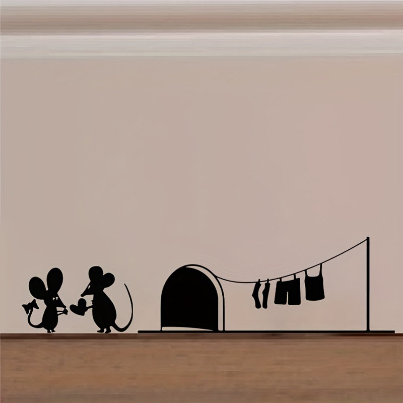 Väggdekor med söta möss, ingång och klädstreck