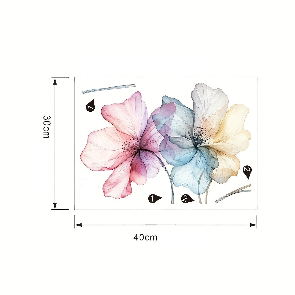 Vackra akvarellblommor väggdekor - Konstnärlig design - Romantisk blomsterdekoration - Väggdekorshopen
