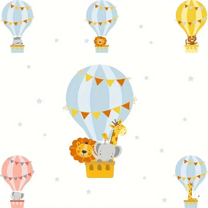 Tecknade djur i luftballonger väggdekor - Äventyrlig design - Barnrumsdekor - Väggdekorshopen