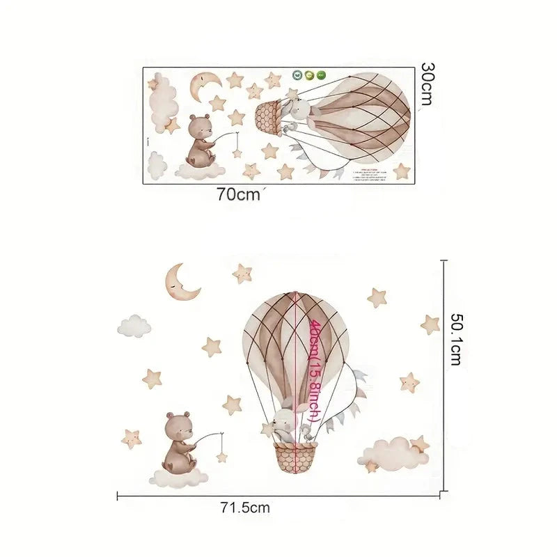 Handritade djurballonger väggdekor - Stjärnor och moln - Barnrumsdekor - Väggdekorshopen