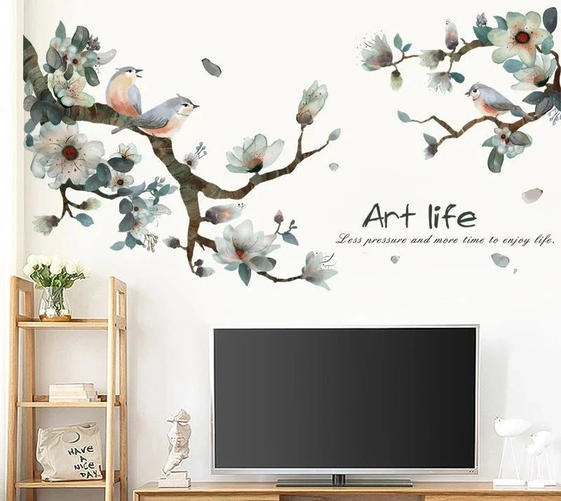 Blomsterväggdekal i akvarellstil - Konstnärlig design - Modern väggdekoration - Väggdekorshopen