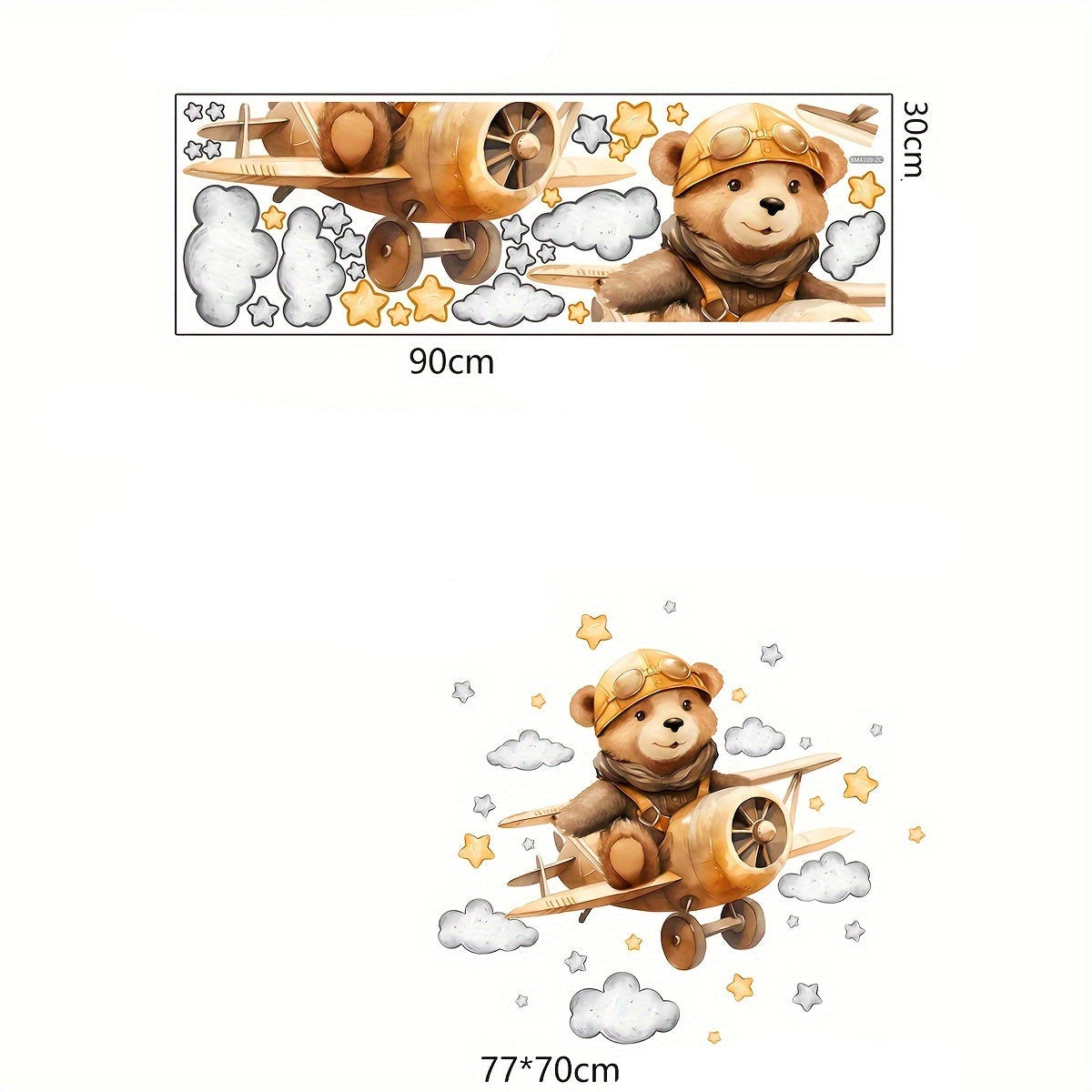 Väggdekor med söt nallebjörn i retro flygplan