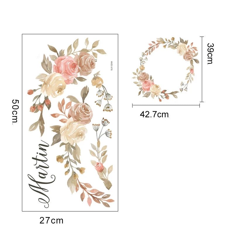 Personlig blomkrans väggdekor - Anpassningsbar text - 40x40cm - Blommig design - Väggdekorshopen