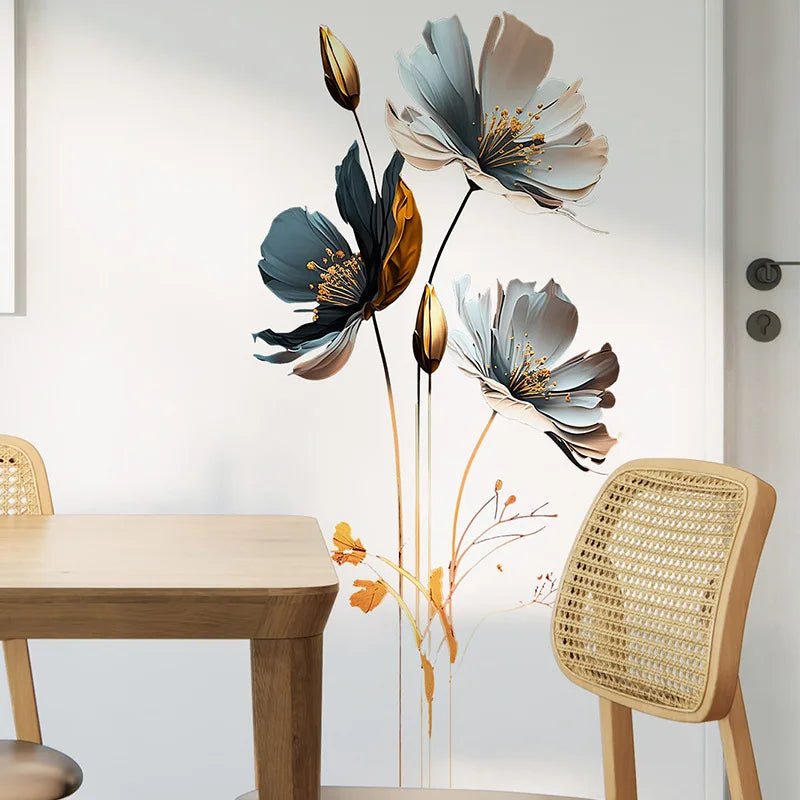 Blomma med guldinslag väggdekor - Lyxig design - Modern växtdekoration - Väggdekorshopen