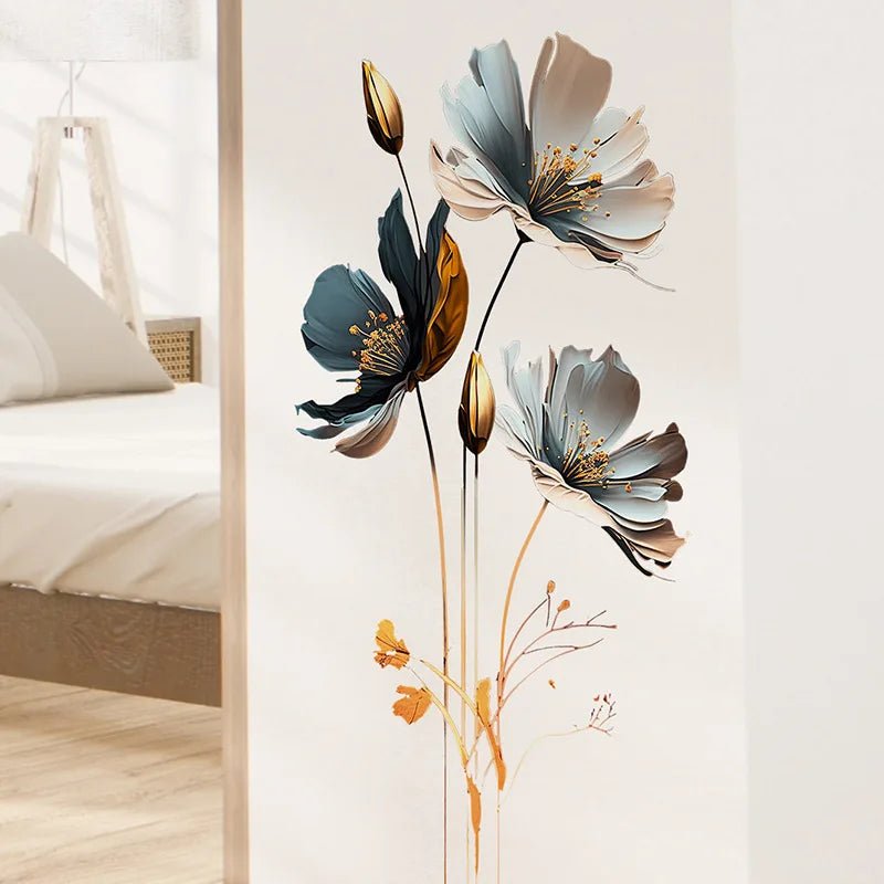 Blomma med guldinslag väggdekor - Lyxig design - Modern växtdekoration - Väggdekorshopen