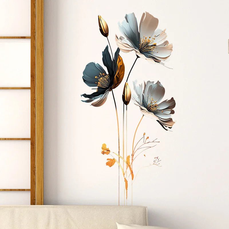Blomma med guldinslag väggdekor - Lyxig design - Modern växtdekoration - Väggdekorshopen