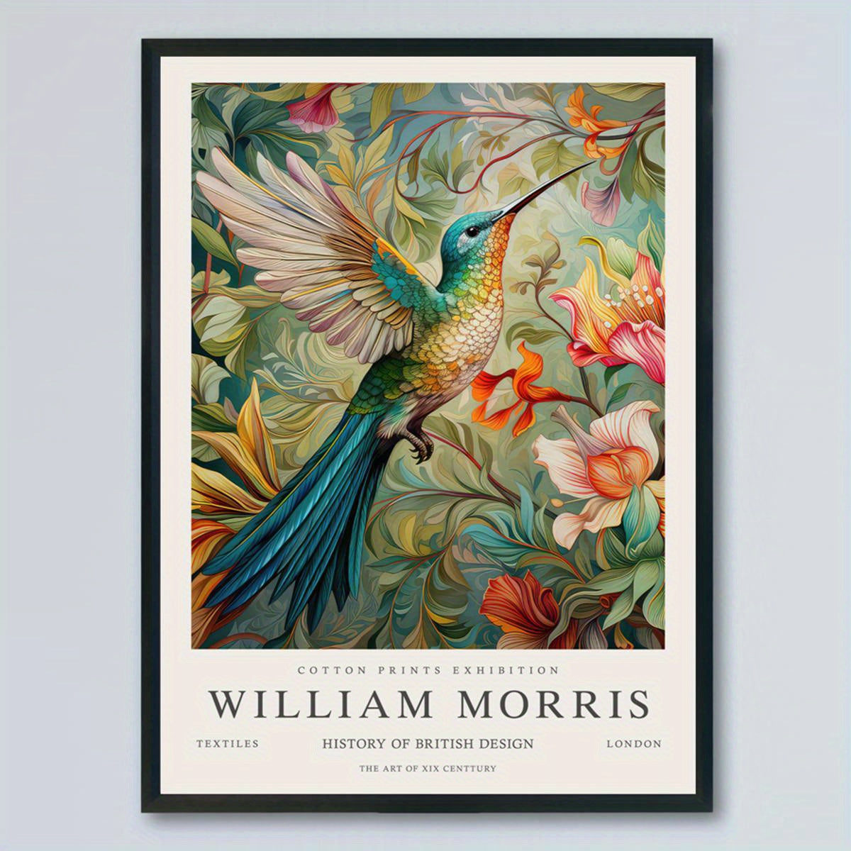 Poster med kolibri och blomster - William Morris