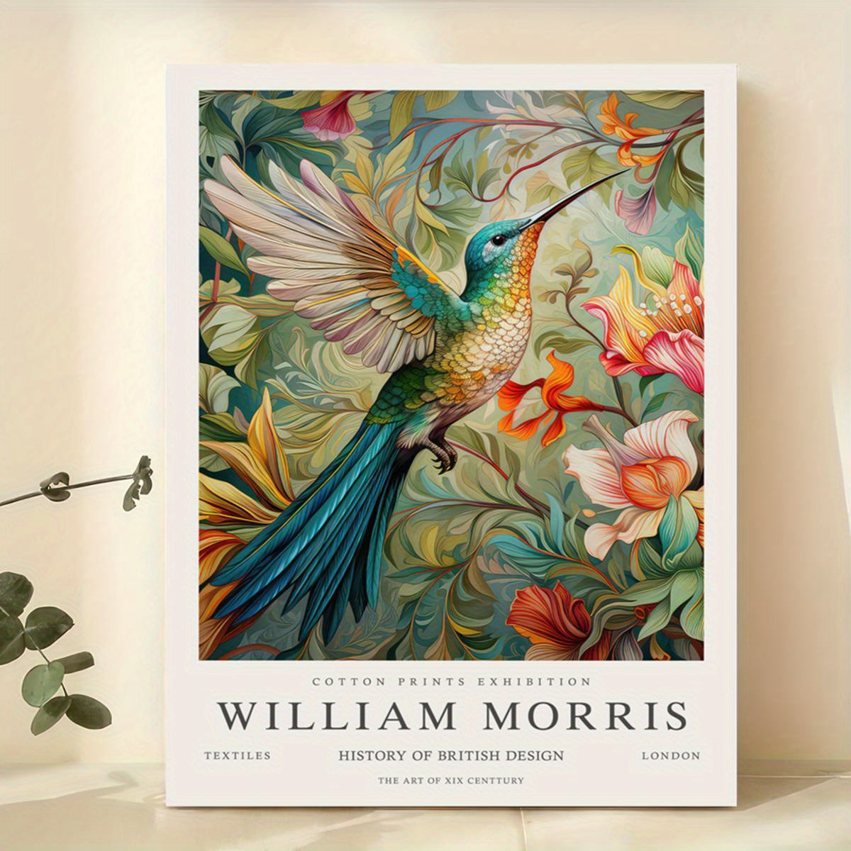 Poster med kolibri och blomster - William Morris