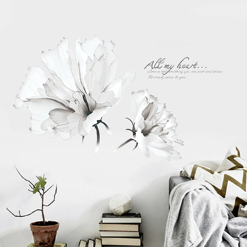 Vita blommor väggdekor - Elegant blomdesign - Skandinavisk stil - Väggdekorshopen	
