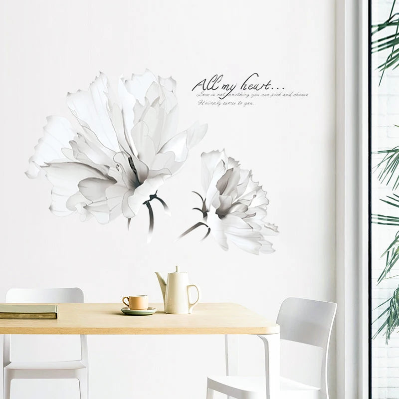 Vita blommor väggdekor - Elegant blomdesign - Skandinavisk stil - Väggdekorshopen	