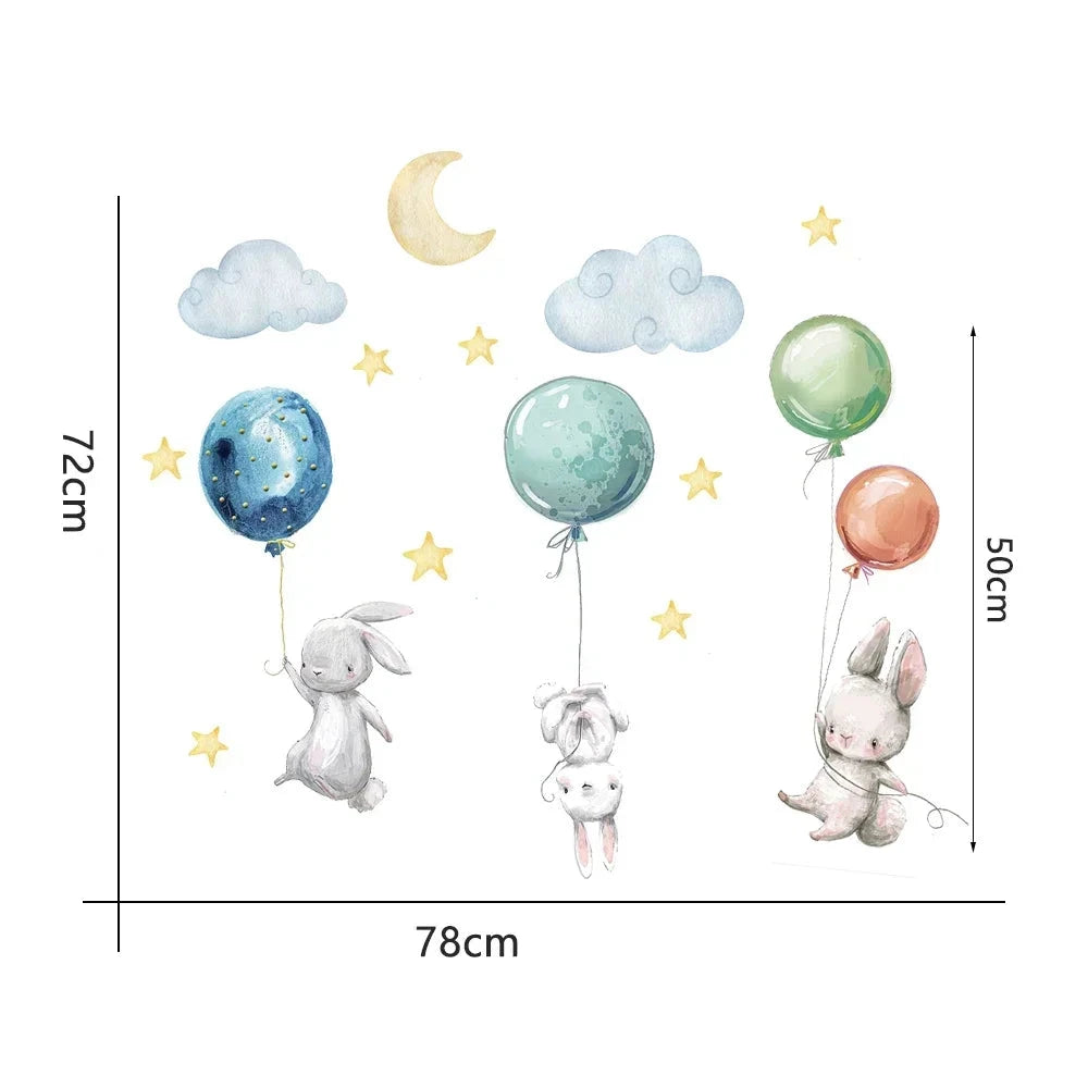 Väggdekor Kaniner hängande i ballonger
