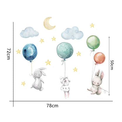 Väggdekor Kaniner hängande i ballonger