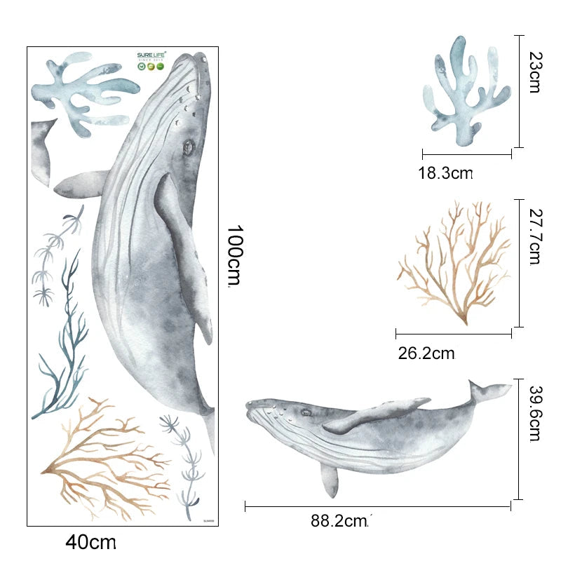 Väggdekor undervattensvärld med valar och havsdjur