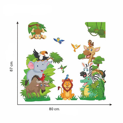 Glada djungeldjur väggdekor - Lekfull design - Barnrumsdekor - Väggdekorshopen	