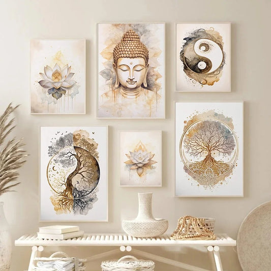 Poster med livets träd, Buddha och andlig design