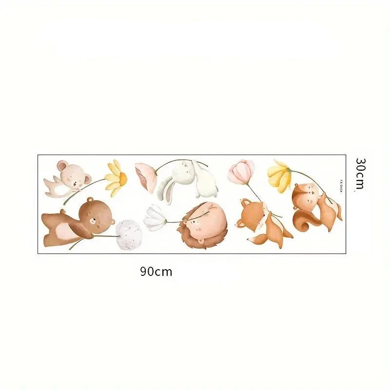 Väggdekal Skogsdjur med flygande blommor - Väggdekorshopen