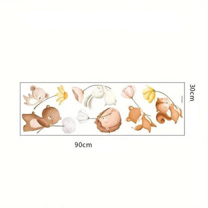 Väggdekal Skogsdjur med flygande blommor - Väggdekorshopen