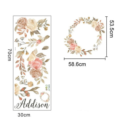 Personlig blomkrans väggdekor - Anpassningsbar text - 40x40cm - Blommig design - Väggdekorshopen	