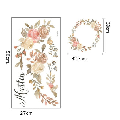 Personlig blomkrans väggdekor - Anpassningsbar text - 40x40cm - Blommig design - Väggdekorshopen	